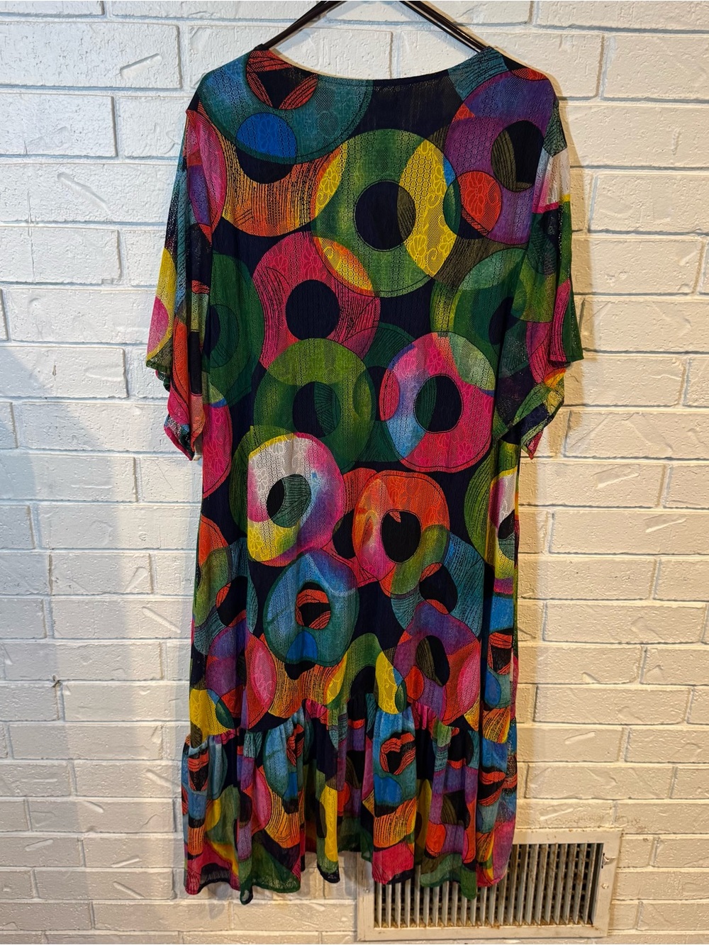 Calessa Bold Colorful Midi Dress V Neck Ruffle Hem Women Plus Size 3X - Picture 9 of 11